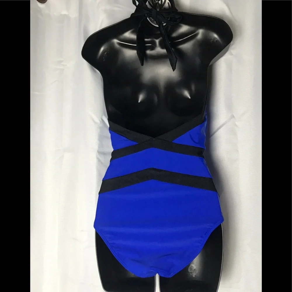 TED BAKER Ralinda Bright Blue Halter Swimsuit US 6